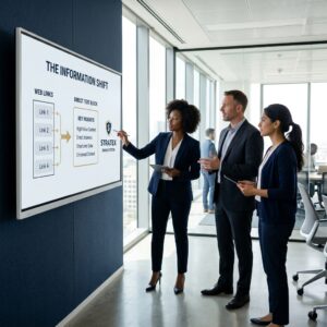 Modern corporate office presentation screen displaying structured data formatting and content optimization for AI.