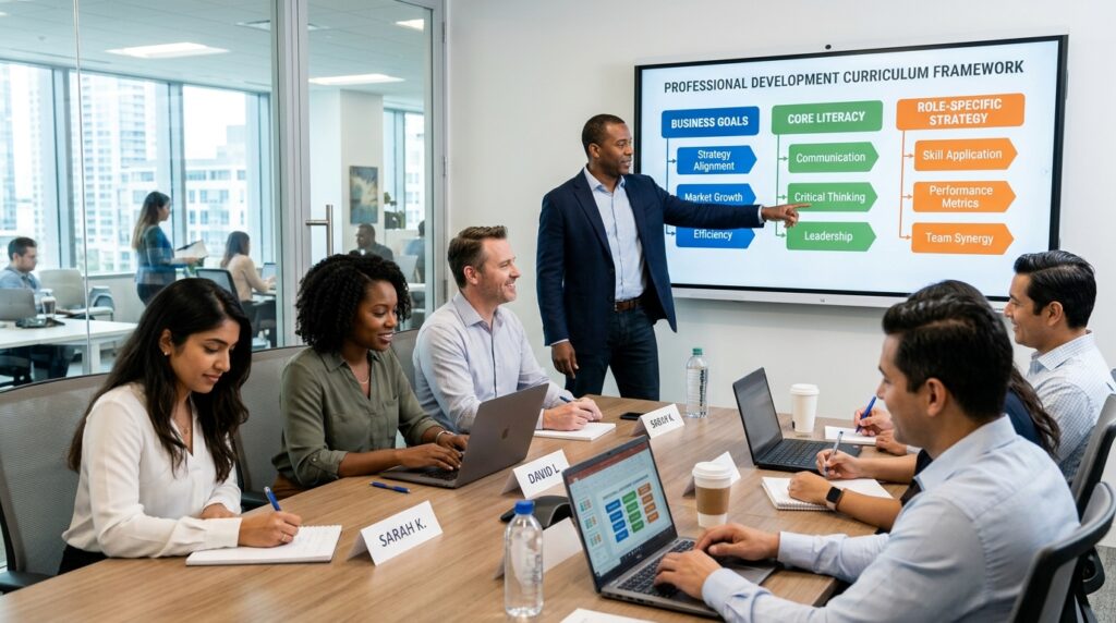 AI Training Curriculum - A corporate training workshop where employees learn a structured AI curriculum tailored to business goals.